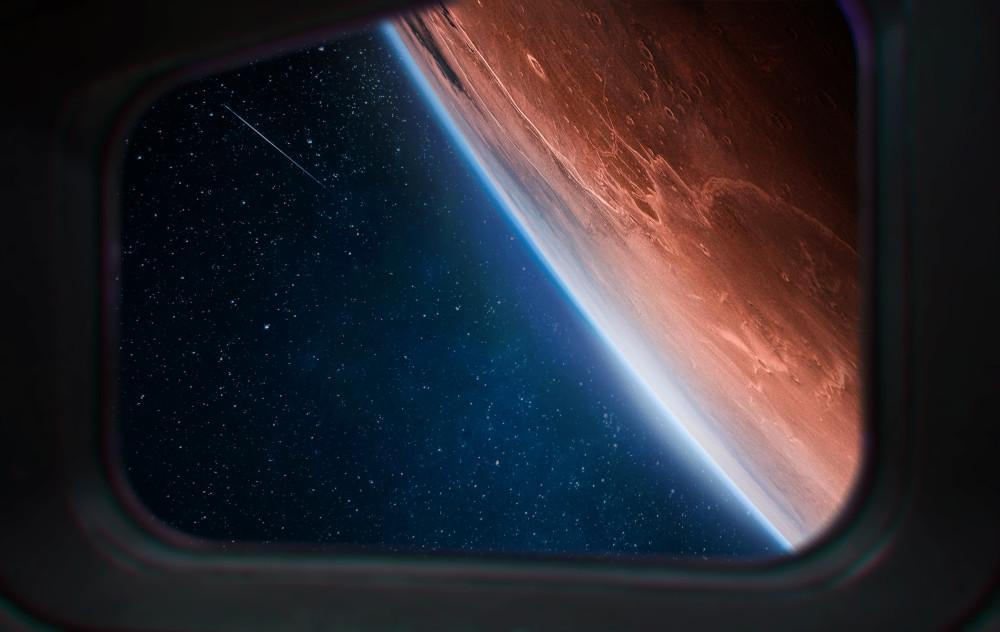 Orbit,of,planet,mars.,view,from,porthole,of,spaceship.,expedition